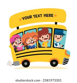 Cartoon Children Travelling By Bus