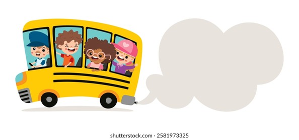 Cartoon Children Travelling By Bus