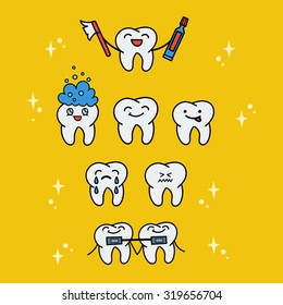 
Cartoon children vector illustration. Various cartoons cute teeth characters. Dental collection.