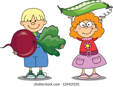 Cartoon children with vegetables