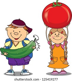 Cartoon children with vegetables