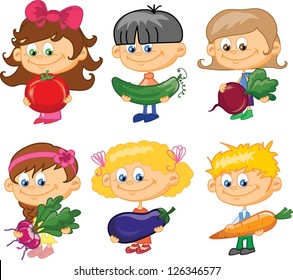 Cartoon children with vegetables