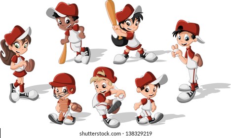Cartoon children wearing baseball uniform