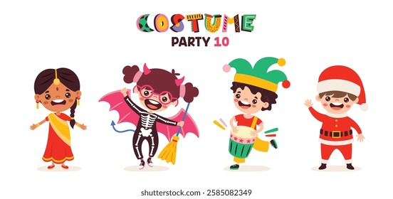 Cartoon Children Wearing Various Costumes