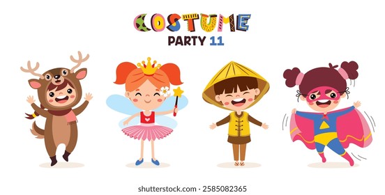 Cartoon Children Wearing Various Costumes