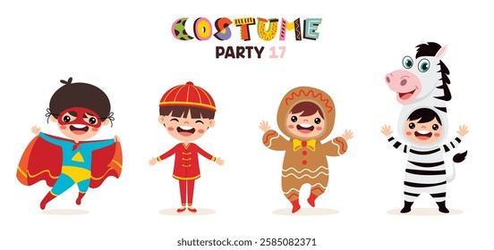 Cartoon Children Wearing Various Costumes