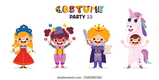 Cartoon Children Wearing Various Costumes