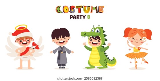 Cartoon Children Wearing Various Costumes