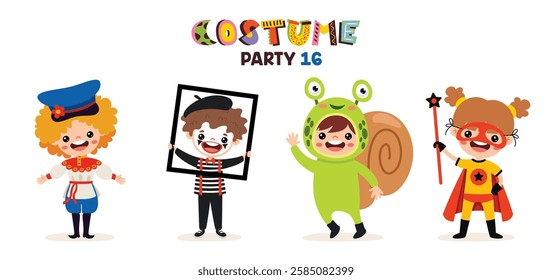 Cartoon Children Wearing Various Costumes