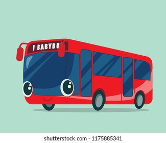 Cartoon children's baby childish style toy bus coach. Comic vector  illustration of a character for a book. Flat design.