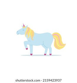 Cartoon children's blue horse, vector flat illustration on a white background. Beautiful children's horse for riding.