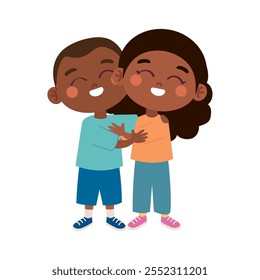 cartoon childrens characters hugging isolated
