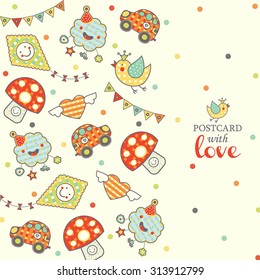 Cartoon children's postcard in vector. Cute illustration.