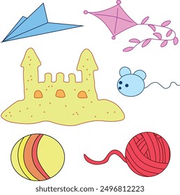 Cartoon children's toys. Set of vector illustrations in cartoon style