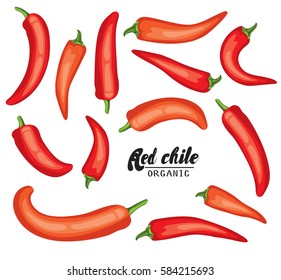 Cartoon chile pepper. Ripe red vegetable. Vegetarian delicious. Eco organic food.  Flat vector design, isolated on white background.