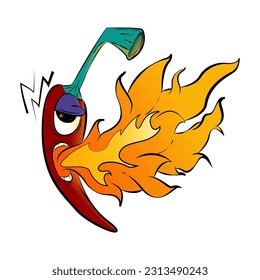 Cartoon chili. Cartoon Characters Illustration Design. spitting fire. Vector illustration.