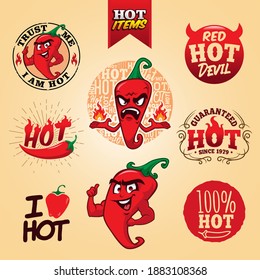 Cartoon chili mascot logo emblem template