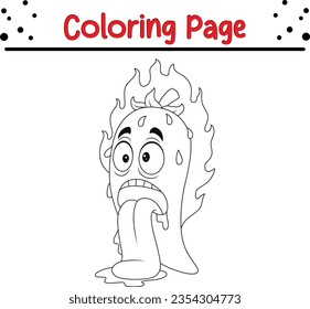 cartoon chili pepper breathing fire coloring page for children  coloring book  vector illustration 