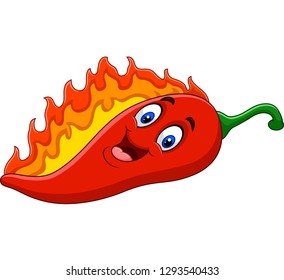 Cartoon chili pepper with flames