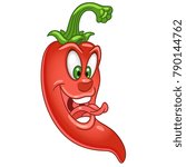 Cartoon Chili Pepper. Long hot red Chilli. Happy Vegetable, Spice symbol. Eco Food icon. Emoji expression. Design element for kids coloring book page, t-shirt print, logo, label, patch or sticker.