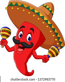 Cartoon chili pepper playing maracas