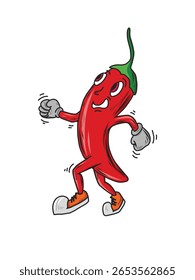 a cartoon chili pepper running with his arms outstretched