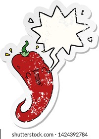 cartoon chili pepper with speech bubble distressed distressed old sticker