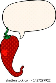 cartoon chili pepper with speech bubble in comic book style