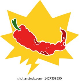 chile de dibujos animados con burbuja de habla en estilo retro