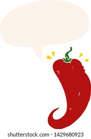 chile de dibujos animados con burbuja de habla en estilo retro