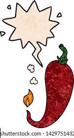 chile de dibujos animados con burbuja de habla al estilo de textura retro