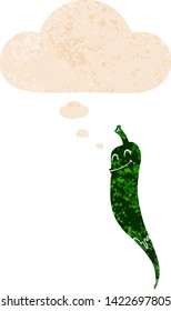 pimenta chili desenho animado com bolha de pensamento no grunge angustiado estilo texturizado retro
