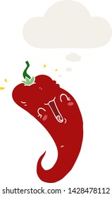 cartoon chili pepper with thought bubble in retro style