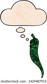 chile de dibujos animados con burbuja de pensamiento al estilo de textura gruesa
