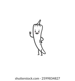  Cartoon chilli pepper. Cute character vegetable isolated on white background. Doodle style. Vector
