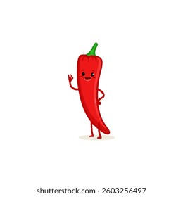  Cartoon chilli pepper. Cute character vegetable isolated on white background. Flat style. Vector illustration
