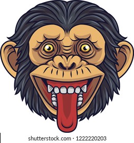 Cartoon Chimpanzee Head Mascot Showing Tongue