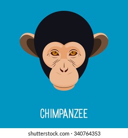 Cartoon chimpanzee monkey portrait isolated on stylish blue cover for use in design for card, invitation, poster, banner, placard, billboard cover