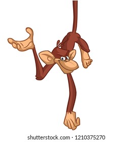 Cartoon chimpanzee on the tree branch. Vector illustration
