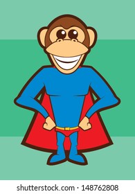 Cartoon Chimpanzee Super Hero/Super Monkey Mascot
