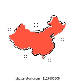 Cartoon china map icon in comic style. China sign illustration pictogram. Cartography business concept.