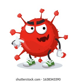 cartoon China's Coronavirus cell 2019 mascot showing himself on a white background