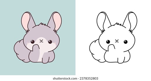 Cartoon Chinchilla Clipart for Coloring Page and Illustration. Clip Art Isolated Pet. Cute Vector Illustration of a Kawaii Baby Rodent for Prints for Clothes, Stickers, Baby Shower. 