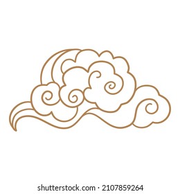 Cartoon chinese cloud. Asian style tattoo in shape cloud, oriental ornament element korean japanese thai tibetan doodle cloudy sky traditional symbol china neat vector illustration.
