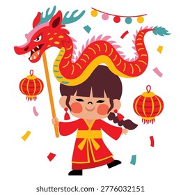 Cartoon Chinese Dragon Dancer Kid