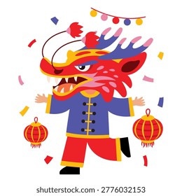 Cartoon Chinese Dragon Dancer Kid