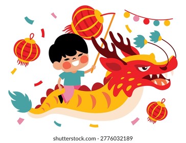 Cartoon Chinese Dragon Dancer Kid