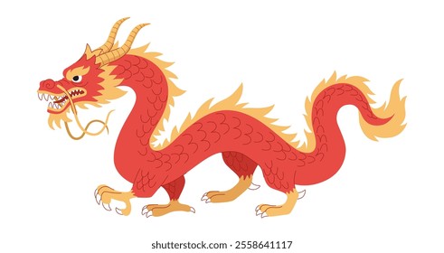 Cartoon Chinese dragon vector illustration. Traditional symbol of Chinese New Year. White background. Chinese New Year Element.