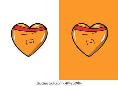 Cartoon Chinese Emoji in Heart Shape . Orange color Vector Illustration