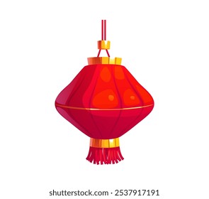 Cartoon Chinese festival red lantern, Asian Chinatown lamp, symbolizing cultural celebrations and heritage. Traditional festival or Lunar New Year decoration with gold accents and tassel at the bottom